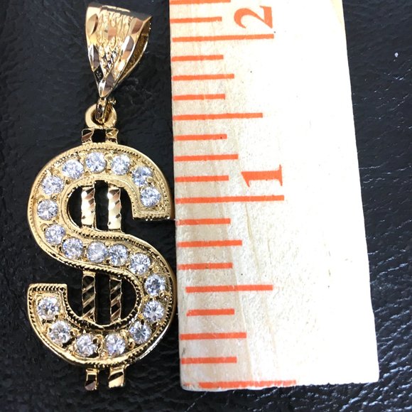 70’s Style Pimp Rapper  CZ Diamonds Gold Dollar Sign Necklace NOS NWOT - Picture 7 of 7